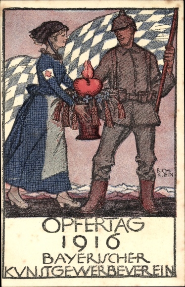 Artist PC Klein, Richard, day of sacrifice 1916, Bavarian Arts and Crafts Association, Red Cross
