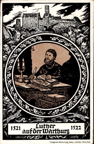 Passepartout lithograph Postcard Eisenach, Luther on the Wartburg, celebration 1921