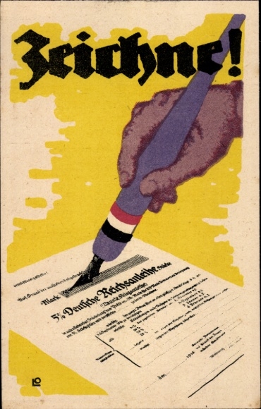 Ak Zeichne, 5. Deutsche Reichsanleihe, Hand mit Füller