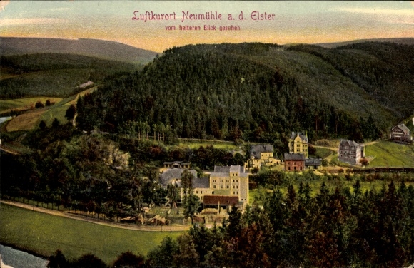Ak Neumühle an der Elster Greiz, Gesamtansicht vom heiteren Blick aus
