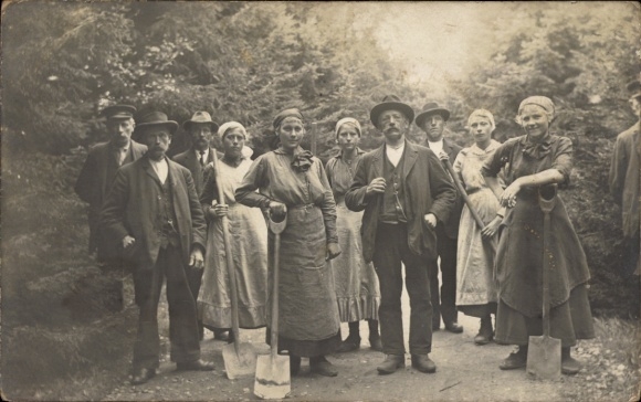 Photo Postcard Garden workers with women posing with garden tools