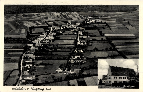 Postcard Feldheim Niederschönenfeld near Rain am Lech in Bavaria, aerial photograph, guest house