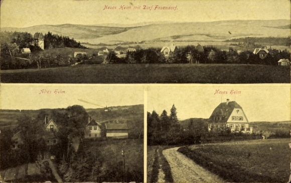 Ak Fasendorf Rosenbach Vogtland, Panorama, Nieuw huis, Oud huis