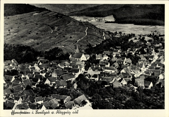 Postcard Ehrenstetten Ehrenkirchen im Breisgau, aerial view of Ehrenstetten, wine village, church, Hillslo