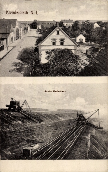 Postcard Kleinleipisch Lauchhammer in Lower Lusatia, aerial photograph of excavator operations in Grube Marie