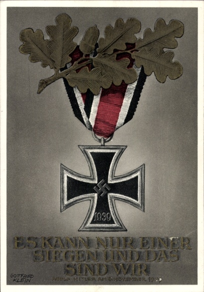 Postal stationery artist Postcard Klein, Only one can win and that is us, quote Adolf Hitler