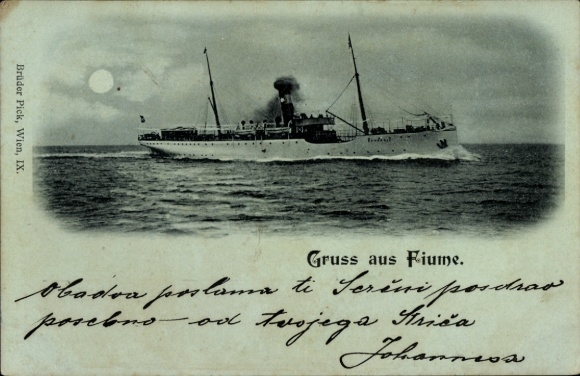 maanlicht Ak passagiersschip Pannonia, Cunard Line