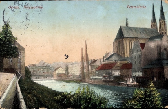 Ak Görlitz in der Lausitz, Neissepartie, Peterskirche, Stadtansicht, Wasserstraße