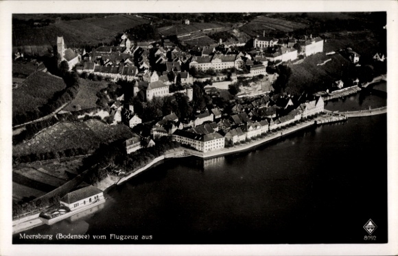Postcard Meersburg on Lake Constance, aerial photograph