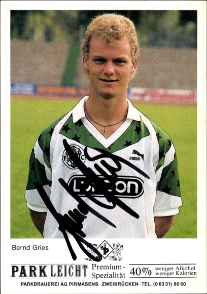 Autograph card footballer Bernd Gries, FC 08 Homburg, autograph