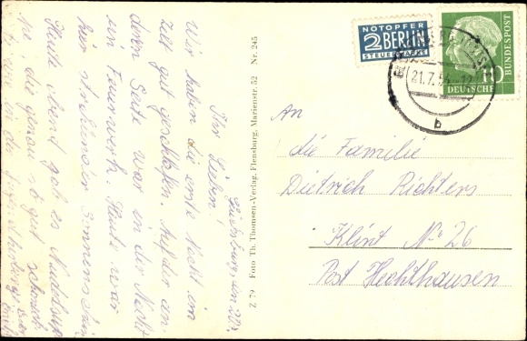 Postcard Glücksburg on the Baltic Sea, castle, sailing regatta, surf