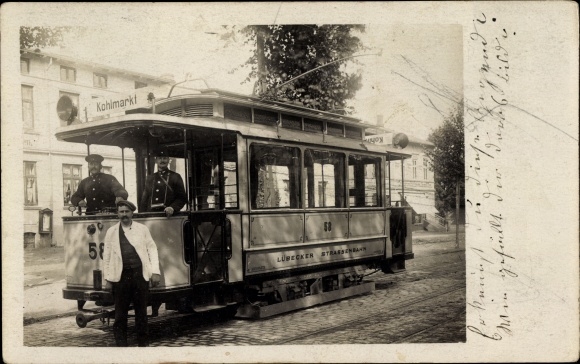 Photo Postcard Lübeck in Schleswig Holstein, tram 58, conductor