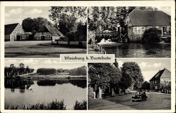 Ak Moisburg in Nedersaksen, vijver, vakwerkhuizen, rivier