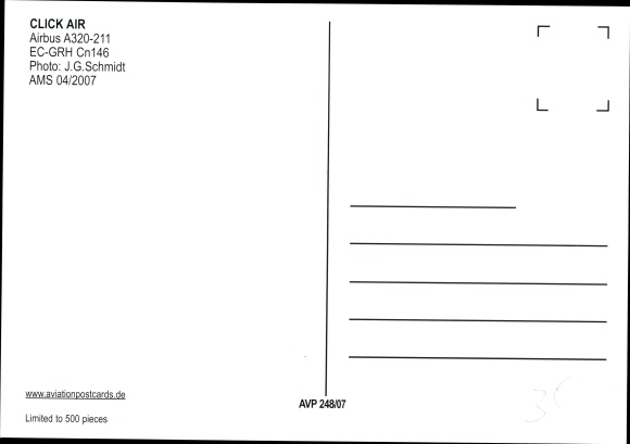 Postcard Spanish Passenger Aircraft, Click Air, Airbus A320-211