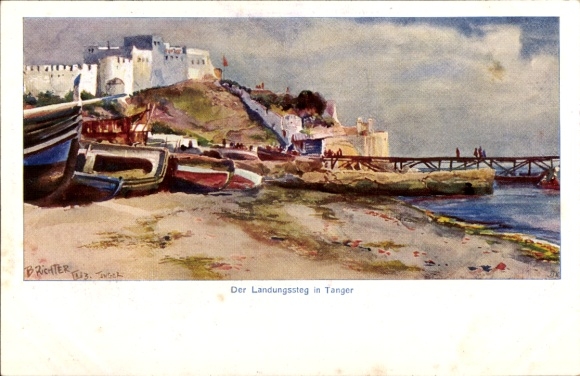 Artist Postcard Richter, Bruno, Tangier Morocco, jetty