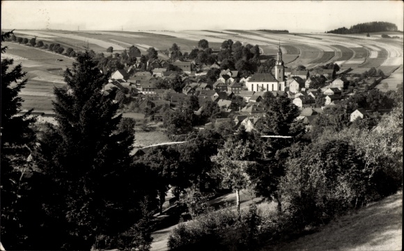 Postcard Wurzbach in Thuringia, town view, church