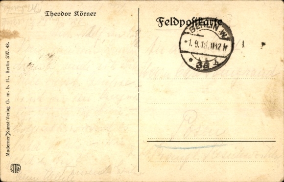 Artist Postcard Trache, R., writer Theodor Körner, poet and playwright, Langebrück