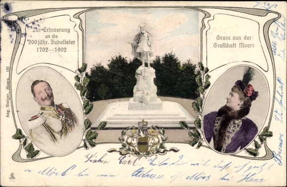 PC Moers am Niederrhein, memorial, 200th anniversary 1702-1902, Kaiser Wilhelm II, Auguste Viktoria
