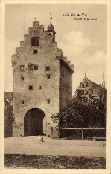 Postcard Sulzfeld am Main in the district of Kitzingen, Upper Main Tower, architecture, black and white photo
