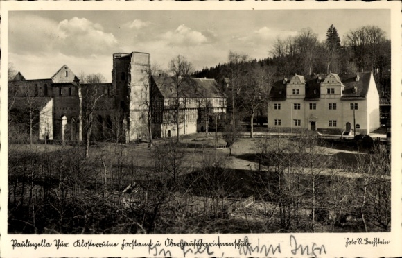Postcard Paulinzella Königsee Thuringia, monastery ruins, forestry office, Obergau guide school