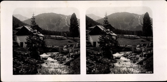 Stereofoto Villabassa Niederdorf in Pustertal Zuid-Tirol, bergbeek, 1815
