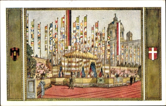 Coat of arms artist Postcard Schüle, Vienna I Innere Stadt, marquee at Burgring, 10th German Singers' Festival