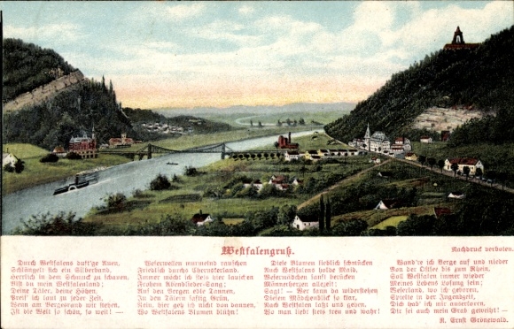 Ak Porta Westfalica in Nordrhein Westfalen, Panorama, Weserlied