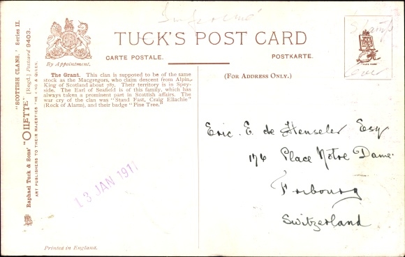 Coat of arms Passepartout Postcard Scotland, Grant Castle, The Grant