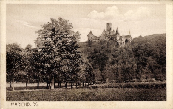 Postcard Marienburg Hildesheim in Lower Saxony, castle trees, landscape,