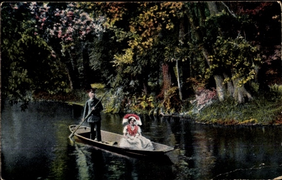 Ak Post im Spreewald, Frau in Volkstracht, Ruderboot