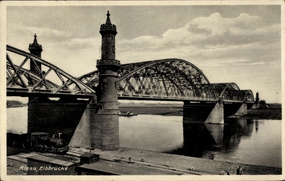 Ak Riesa an der Elbe Sachsen, Elbbrücke, Panorama
