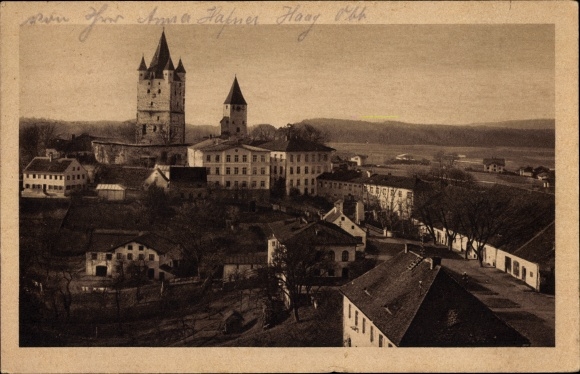 Postcard Haag in Upper Bavaria, church square, panorama