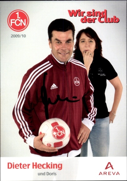 Autograph card coach Dieter Hecking and Doris, 1. FC Nuremberg, autograph