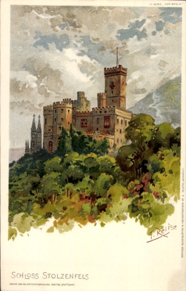 Artist Chromo-Litho Reiss, Fritz, Stolzenfels Koblenz am Rhein, castle