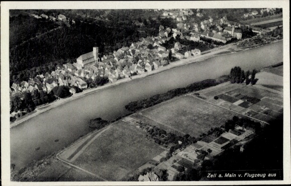 Postcard Zell am Main Lower Franconia, aerial photograph