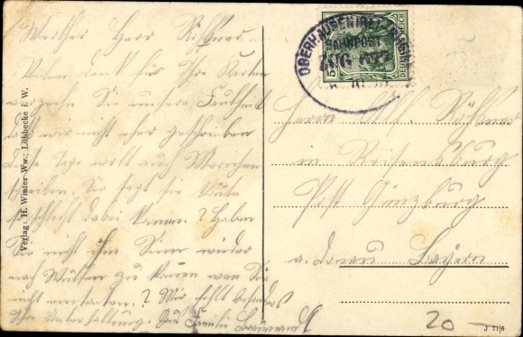 Postcard Lübbecke in Westphalia, Bäckerstrasse, Julius Busch commercial building
