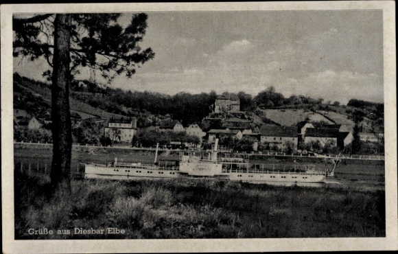 Ak Diesbar Seußlitz Nünchritz aan de Elbe, schip