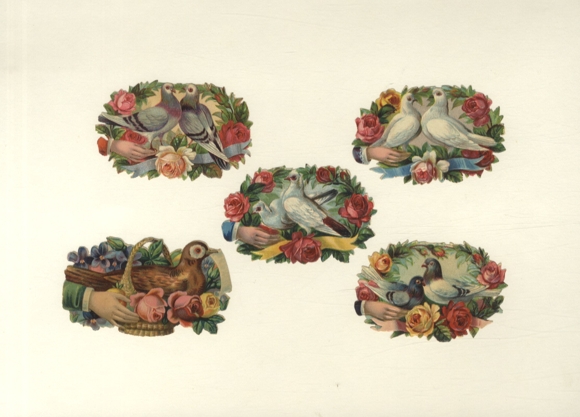 5 wafers dove pairs, roses, hands, each approx. 5 x 8 cm