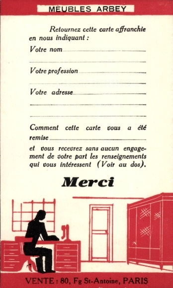 PC advertising Meubles Arbey, Faubourg St. Antoine, Paris