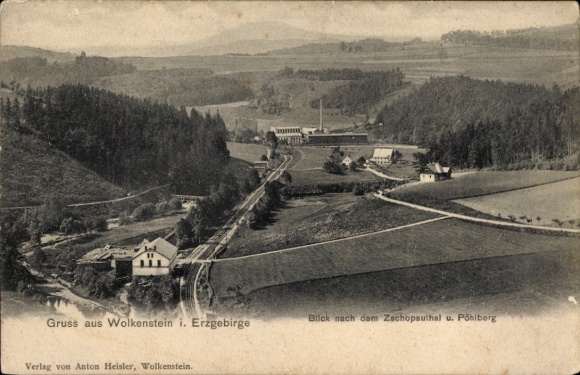 Ak Wolkenstein im Erzgebirge, Blick nach dem Zachopauthal, Pohlberg, Landschaft, Postkarte