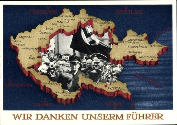 Postal stationery Postcard We thank our Führer, Sudetenland, Bohemia, Moravia, Hitler
