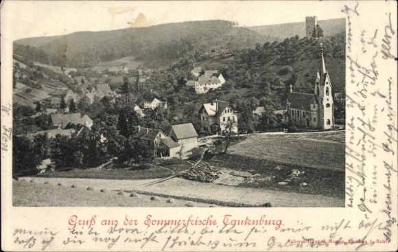 Postcard Tautenburg Thuringia, view of the village, church