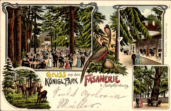 Chromo-Litho Aschaffenburg in Lower Franconia, Royal Park, Pheasantry