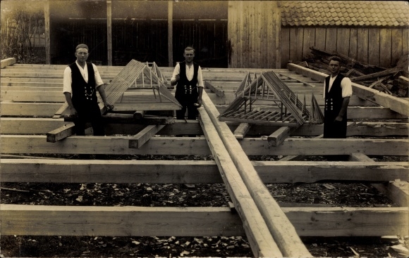 Photo Postcard Edewecht in Ammerland, construction site, Brüntjen, carpenters