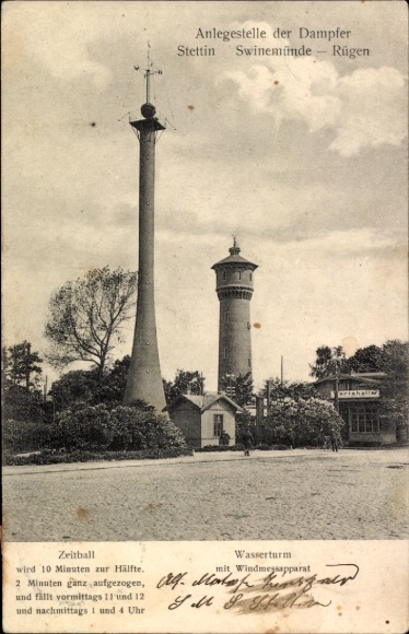 Postcard Świnoujście Swinoujscie Pomerania, Time Ball, Water Tower with Wind Measuring Device