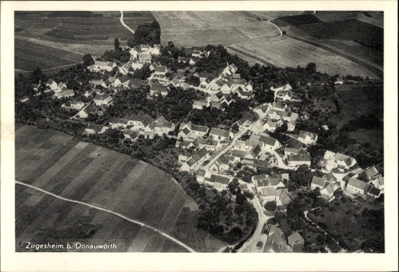 Postcard Zirgesheim Donauwörth in Swabia Bavaria, aerial photograph