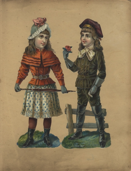 Wafer block of 2 BEAUTIFUL! Girl with umbrella, boy with rose, approx. 24 x 17 cm
