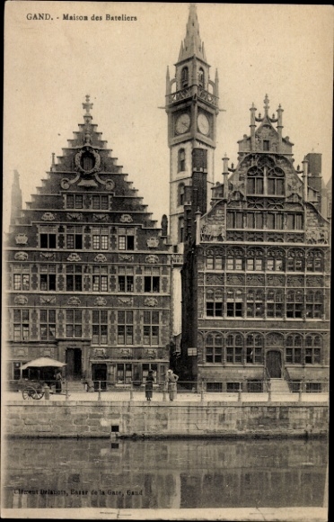 Ak Gand Gent Oost-Vlaanderen, Maison des Bateliers, gebouw, uitzicht op het water