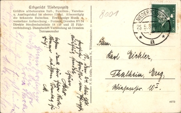 Postcard Dresden Niederpoyritz, view of the Erbgericht
