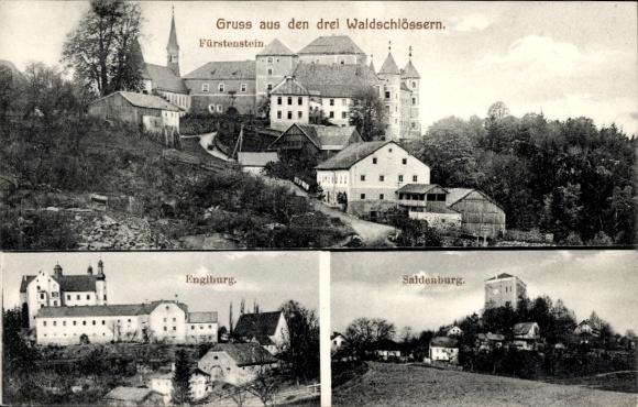 Ak Saldenburg in Neder-Beieren, Fürstenstein, Englburg, Saldenburg, de drie boskastelen